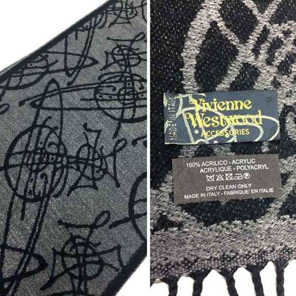 VIVIENNE WESTWOOD scarf black x grey ladies - Picture 3 of 3